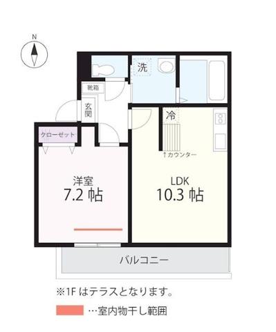 QUIET CRAB HOUSE TOGETHER長津田(1LDK/1階)の間取り写真