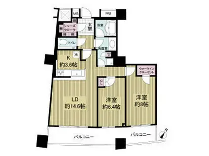 ザ・タワー大阪(2LDK/26階)の間取り写真