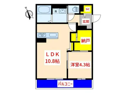 フォルトゥーナII(1LDK/3階)の間取り写真