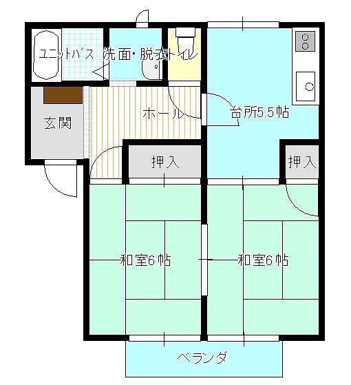 APPLE HOUSE2(2DK/2階)の間取り写真
