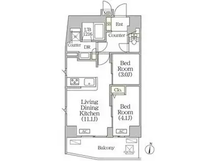 グローリオシェルト水道橋(2LDK/4階)の間取り写真