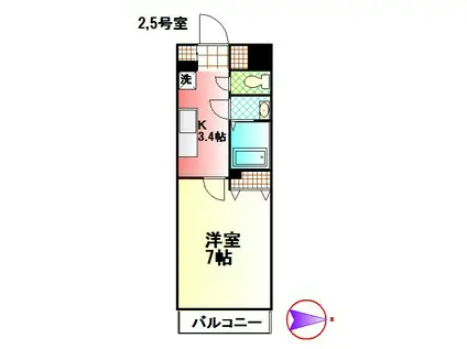 パーシモン湘南(1K/4階)の間取り写真