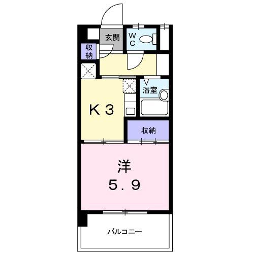 ドミール本城(1K/6階)の間取り写真