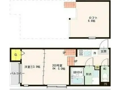 ハーモニーテラス中野栄II(1DK/2階)の間取り写真