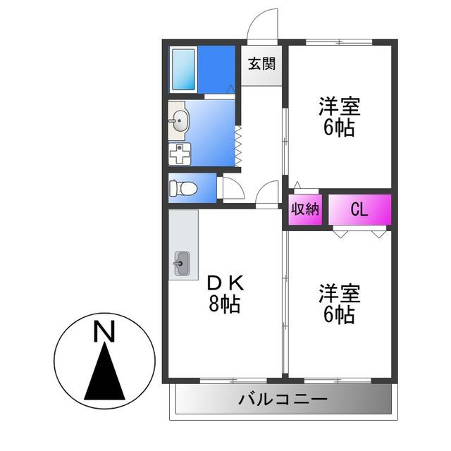 エスポアール布施(2DK/4階)の間取り写真