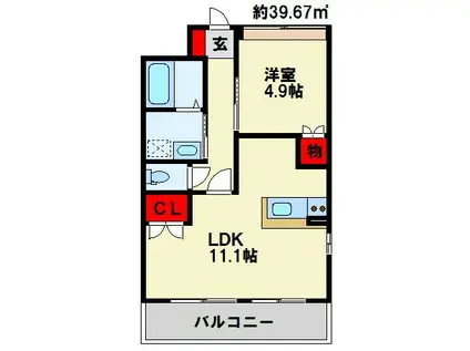 グラン・カナール(1LDK/1階)の間取り写真