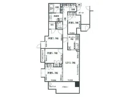 ブランズ川口栄町パークフロント(4LDK/9階)の間取り写真
