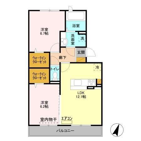 グリシーヌフルール(2LDK/2階)の間取り写真