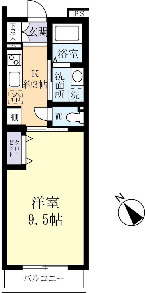 クレール水戸(1K/3階)の間取り写真