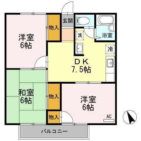 リビエールアンB棟(3DK/2階)の間取り写真