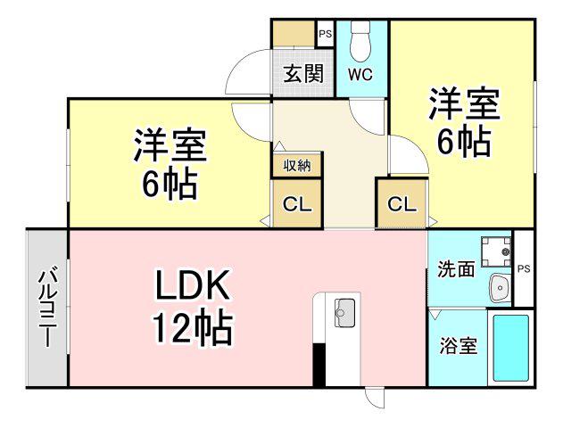 ディアスモダン本城(2LDK/1階)の間取り写真
