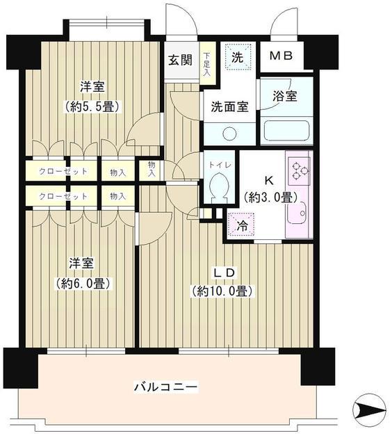 プロスペアー笹塚(2LDK/2階)の間取り写真