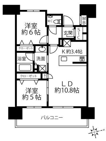 ザ・プレイス広島(2LDK/3階)の間取り写真
