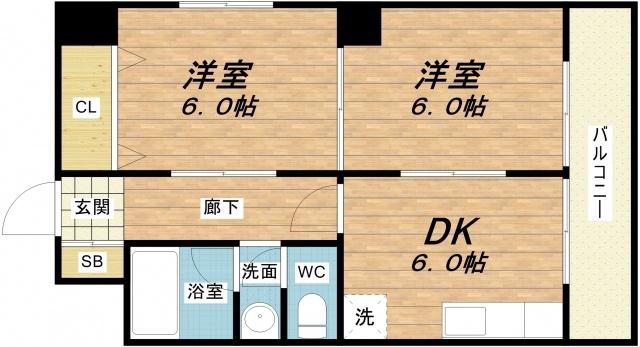 西青山ハイツ(2DK/8階)の間取り写真
