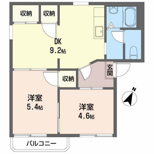グランドール多治米B棟(2DK/2階)の間取り写真
