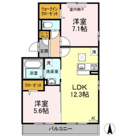 グレイス伊福(2LDK/1階)の間取り写真