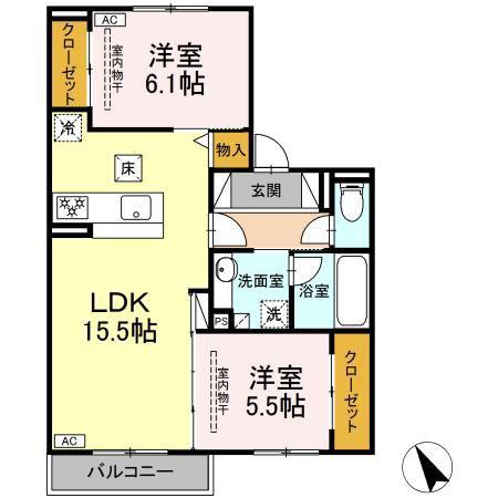 パルミエ I(2LDK/1階)の間取り写真
