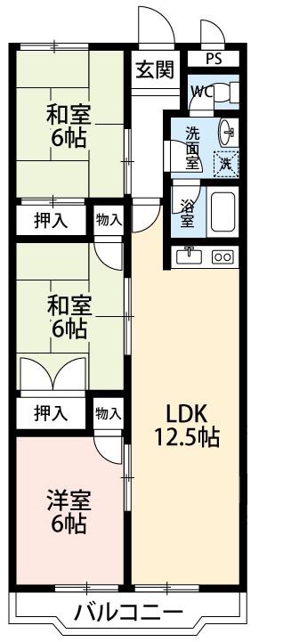 レジデンスボナール(3LDK/1階)の間取り写真