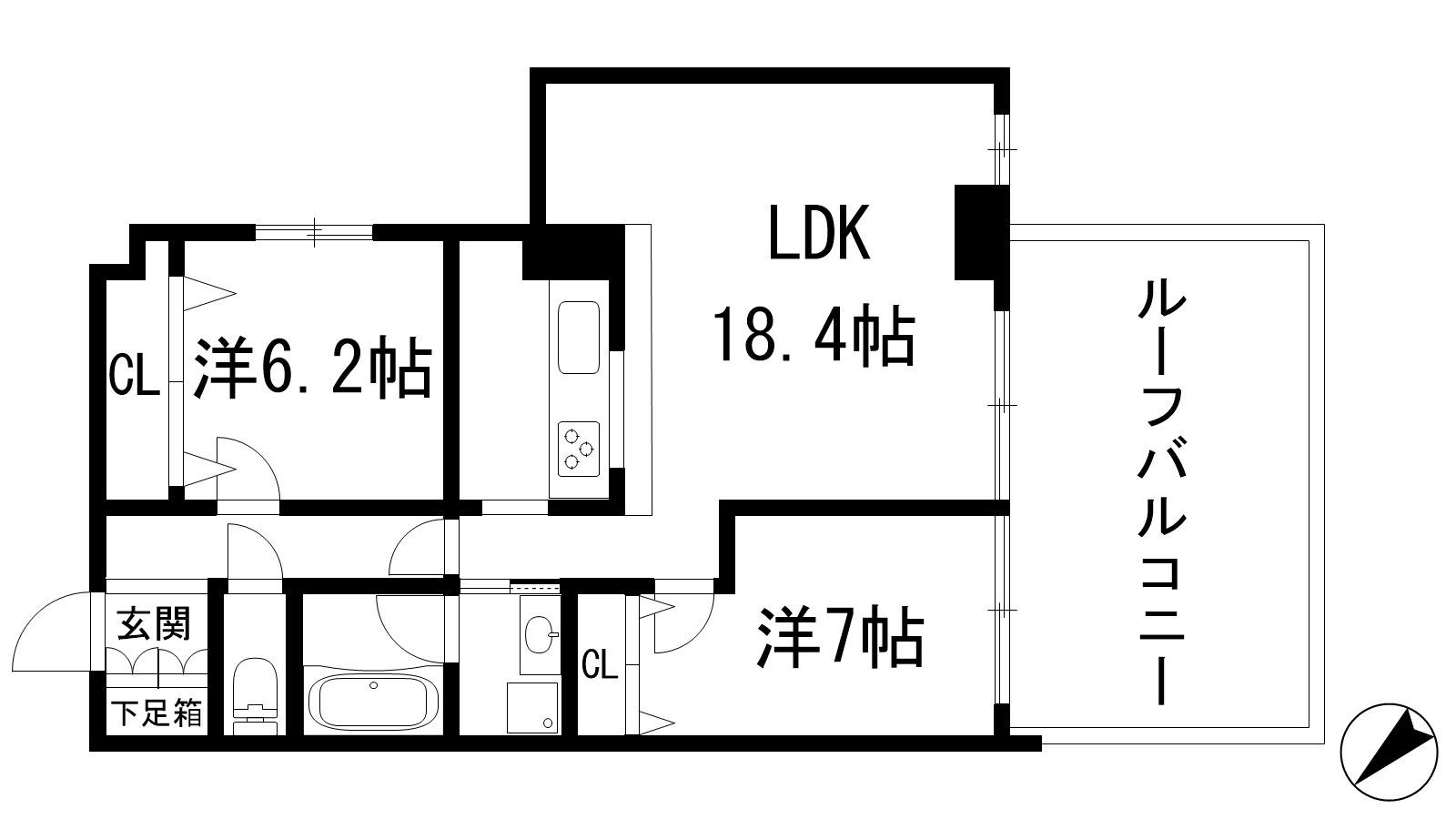 グランドール宝塚(2LDK/2階)の間取り写真