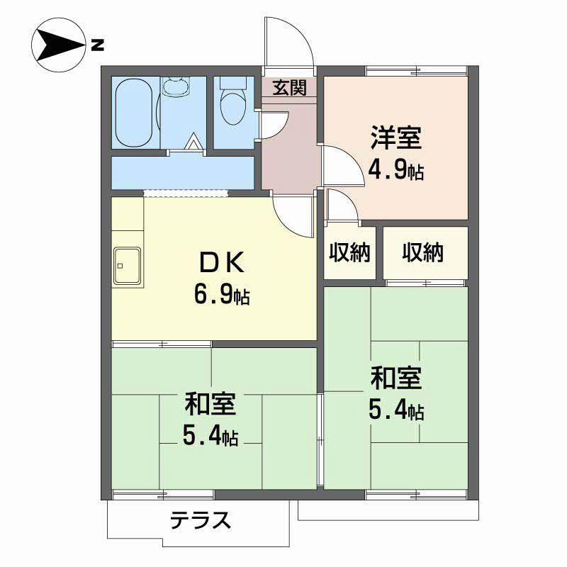 尺土グリーンヴィレッジB棟(3DK/1階)の間取り写真