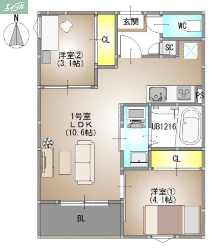 REGALEST 下伊福6(2LDK/1階)の間取り写真