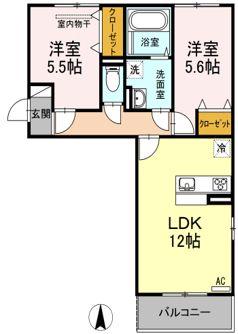 アスターエイト A棟(2LDK/3階)の間取り写真