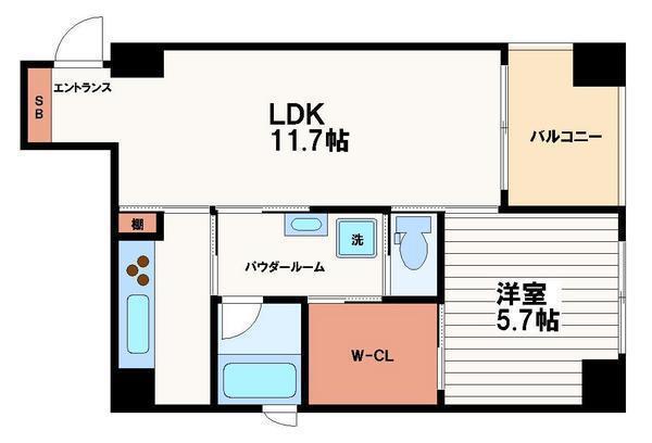 ルクレ堺筋本町レジデンス(1LDK/9階)の間取り写真