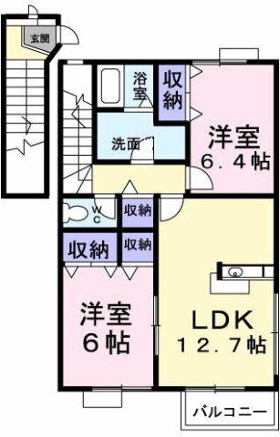 ヌーベル・シャトウC(2LDK/2階)の間取り写真