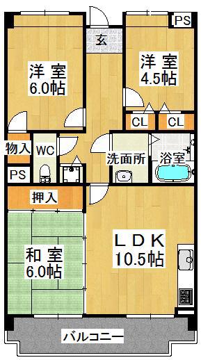 ジュネスコートA(3LDK/3階)の間取り写真