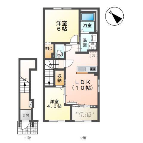 千葉市中央区大森町アパート(2LDK/2階)の間取り写真