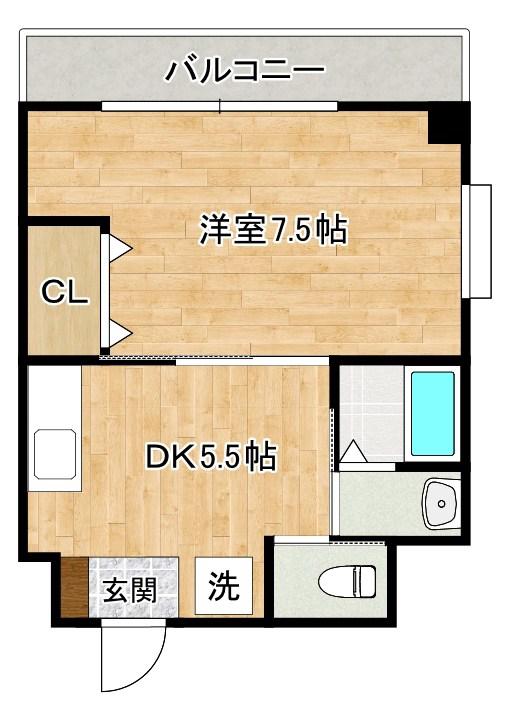 第61川崎ビル(1DK/6階)の間取り写真