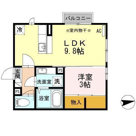 ディアコート和田駅前(1LDK/2階)の間取り写真