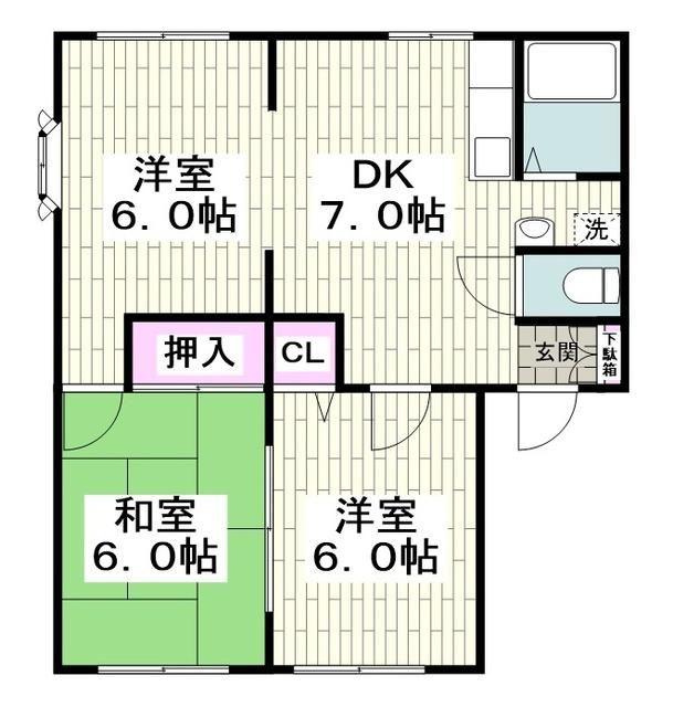 サンビレッジ湘南B棟(3DK/1階)の間取り写真