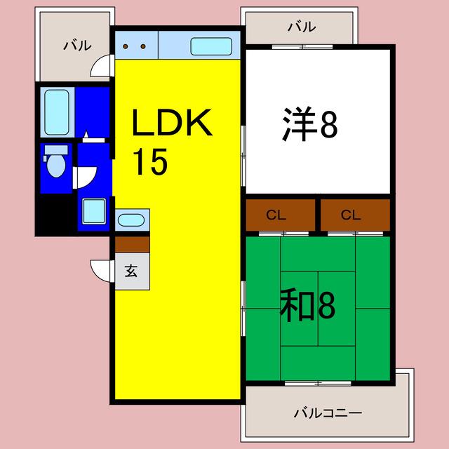 三間マンション(2LDK/3階)の間取り写真