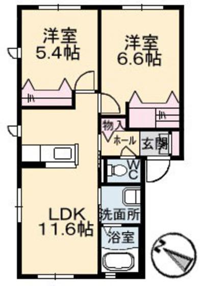 エクレールC棟(2LDK/1階)の間取り写真