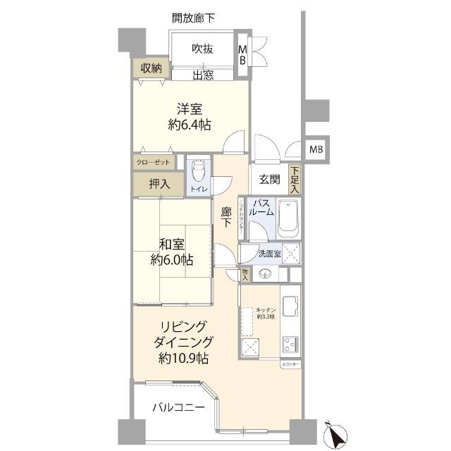 泉・高柳パークスクエアグラン(2LDK/4階)の間取り写真