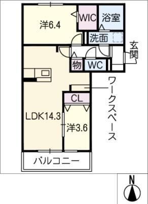 ソレイユ(2LDK/2階)の間取り写真