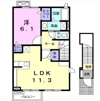 アルカティア フジ(1LDK/2階)の間取り写真