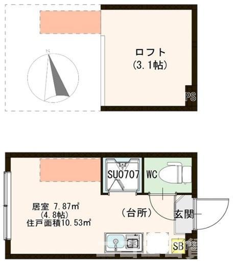 ハーモニーテラス仲町(ワンルーム/1階)の間取り写真