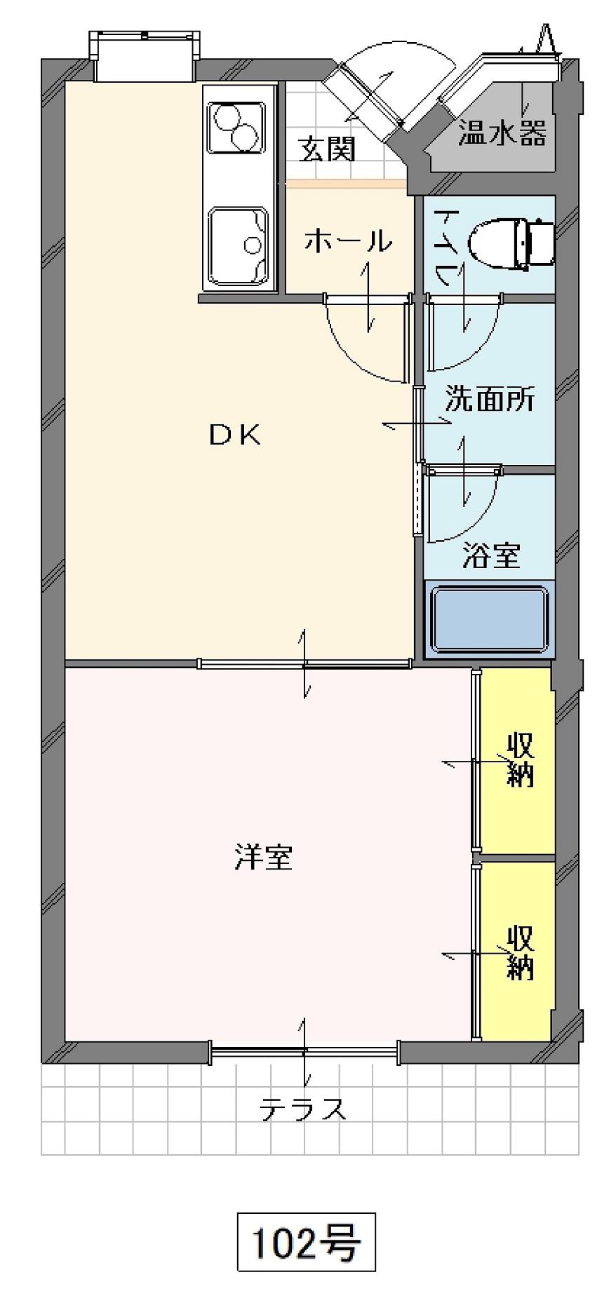 神山3丁目 C棟(1DK/1階)の間取り写真