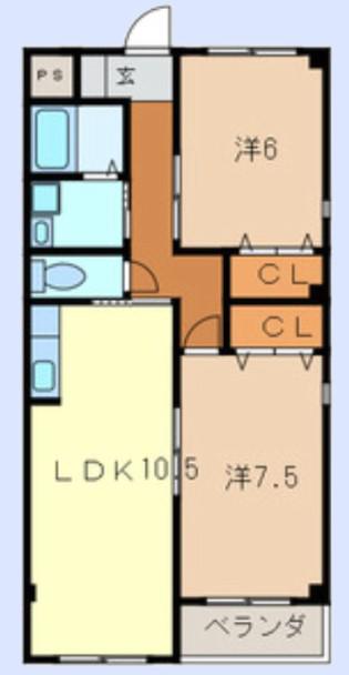 ロハスヴィラ・ケイ(2LDK/1階)の間取り写真