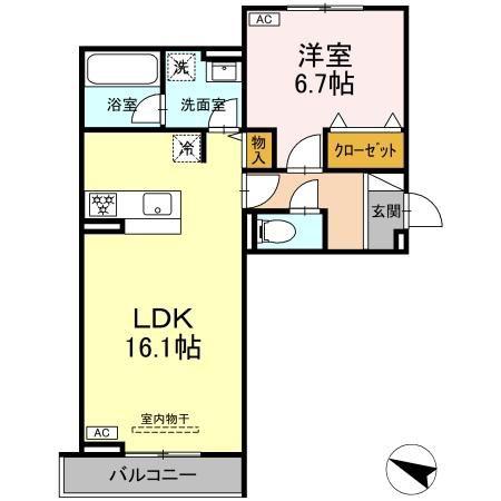 メゾン梅木(1LDK/2階)の間取り写真