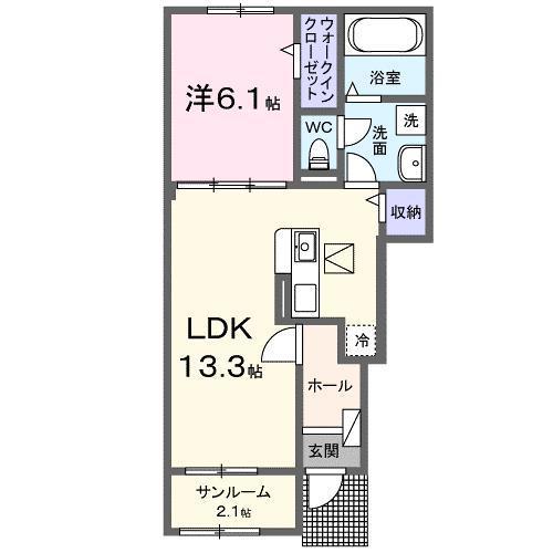 プラシードA(1LDK/1階)の間取り写真