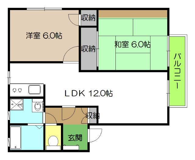 神田縄ハイツ D棟(2LDK/1階)の間取り写真
