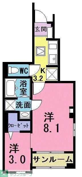 JR川越線 南古谷駅 徒歩12分 3階建 築7年(2K/1階)の間取り写真