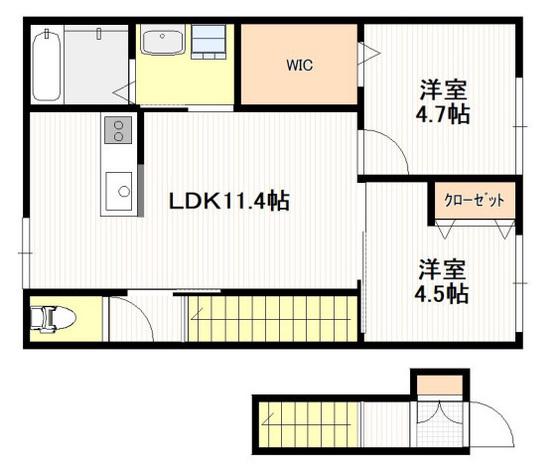 八幡5丁目アパート(2LDK/2階)の間取り写真