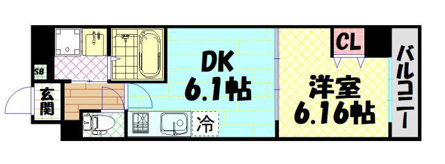 レジデンス朝潮橋(1DK/8階)の間取り写真