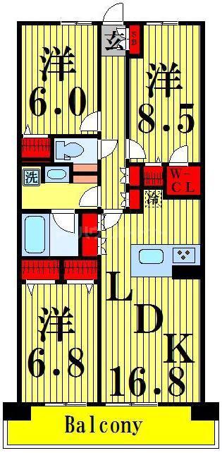 ロイヤルパークス西新井(3LDK/3階)の間取り写真