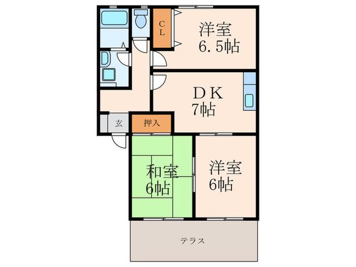 パルテール星ヶ丘 IV(3DK/1階)の間取り写真