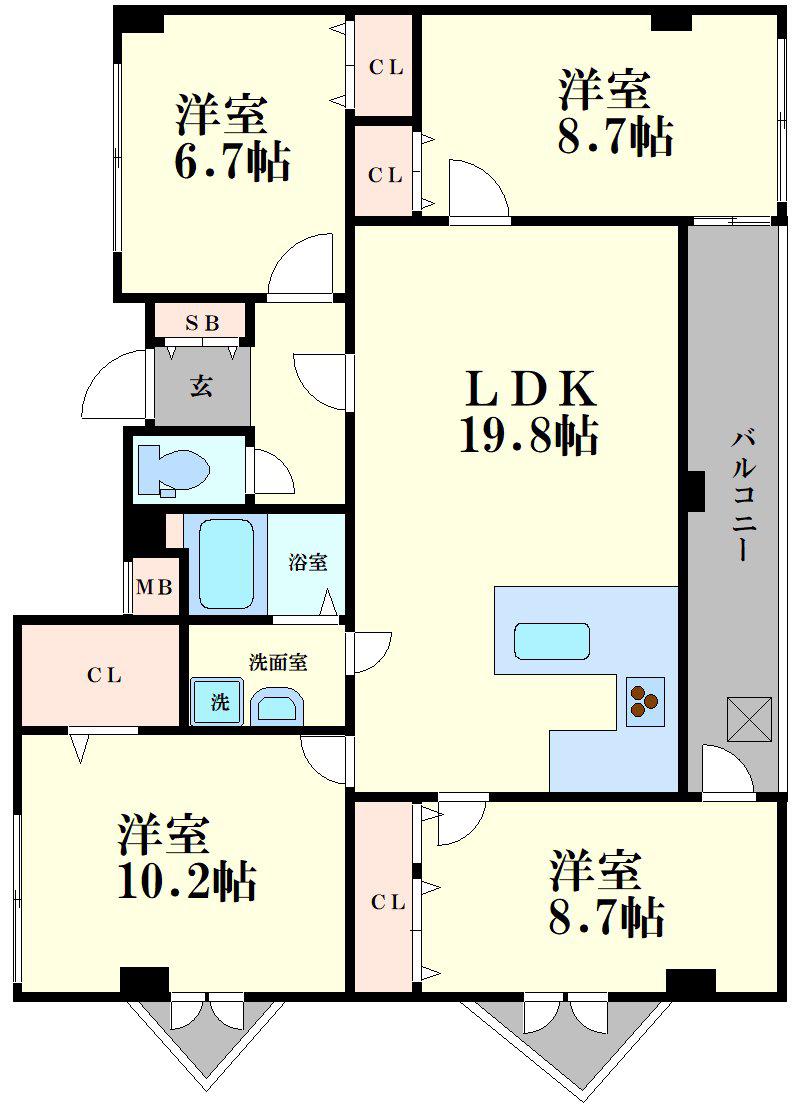 ヴェスタ堀江(4LDK/11階)の間取り写真